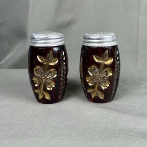 VTG EAPG Cooperative Flint Glass Co's Ruby Stained Art Navo Salt & Pepper Shaker